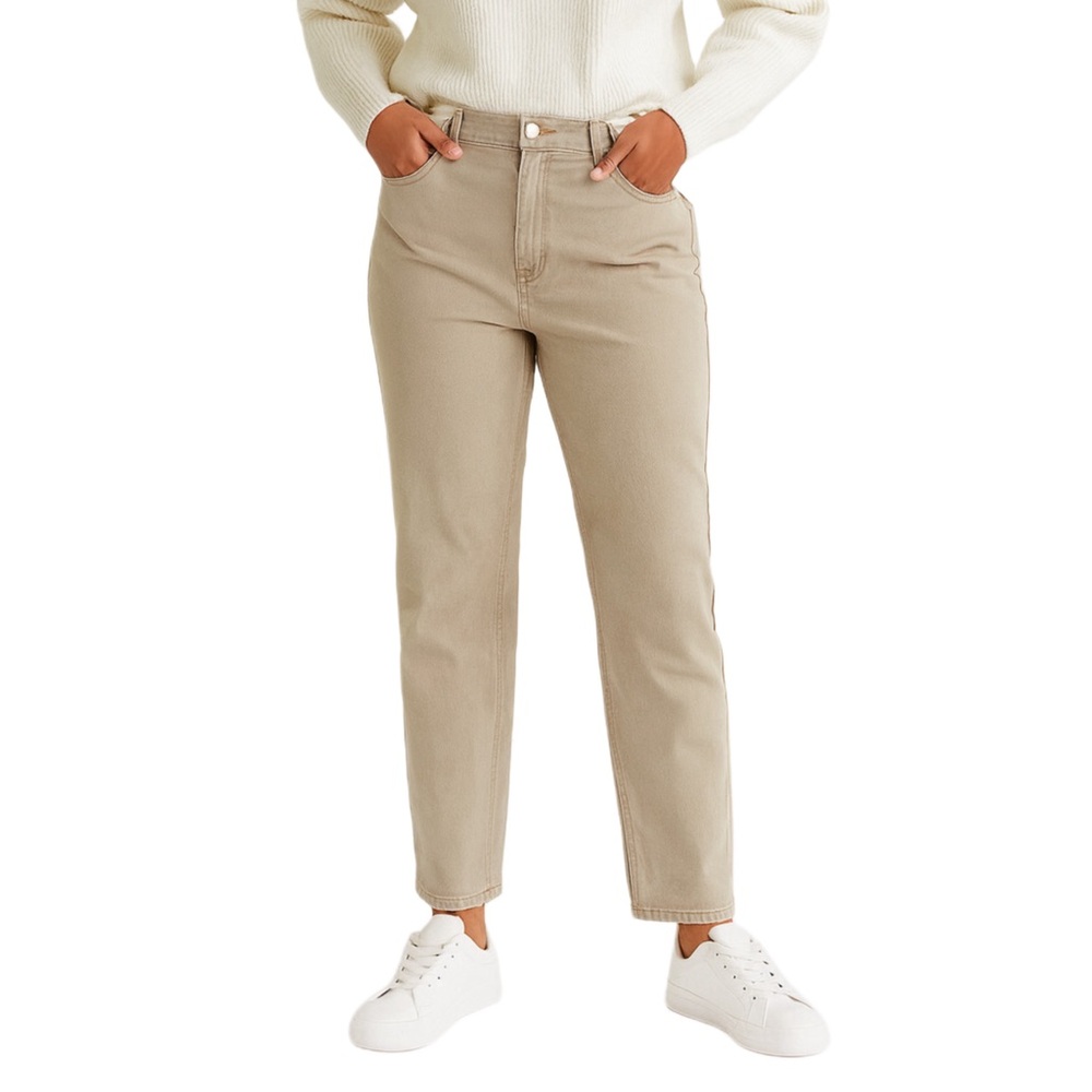 H&M High Rise Straight Leg Beige Jeans NWT Women’s Size 6 Fall Neutral Denim